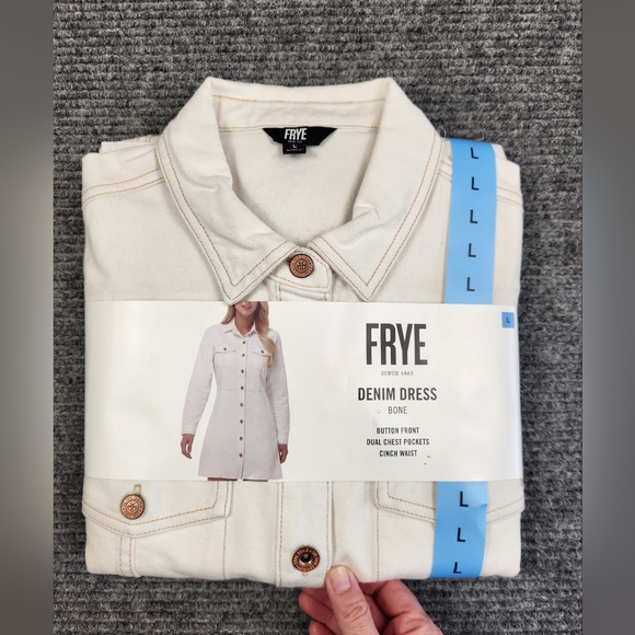Frye Dresses & Skirts - Frye Women's Denim Midi Button Front Dress Size L Ivory Wash Cowgirl NWT
